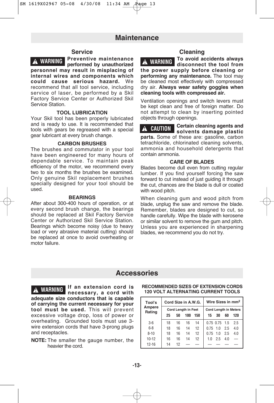 Accessories, Maintenance, Service | Cleaning, Warning, Caution | Skil 5680 User Manual | Page 13 / 40