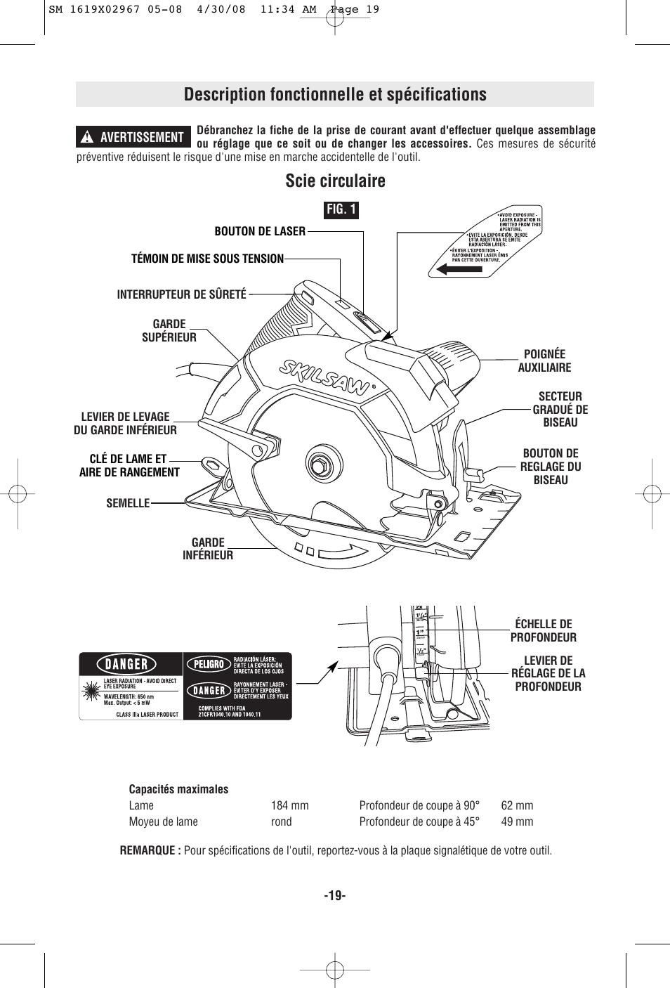 Description fonctionnelle et spécifications, Scie circulaire | Skil 5680 User Manual | Page 19 / 40