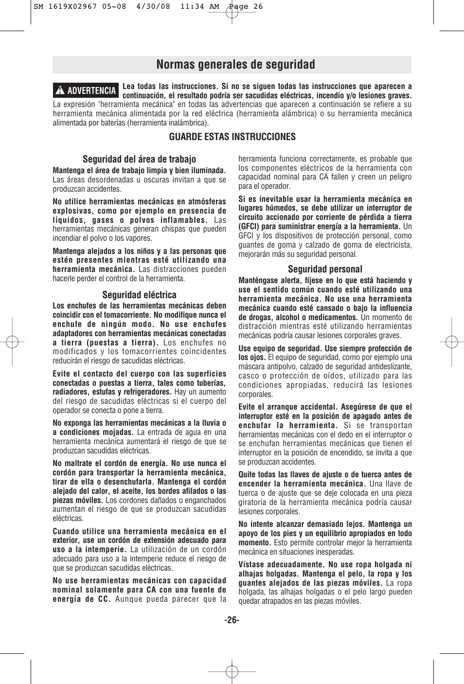 Normas generales de seguridad | Skil 5680 User Manual | Page 26 / 40