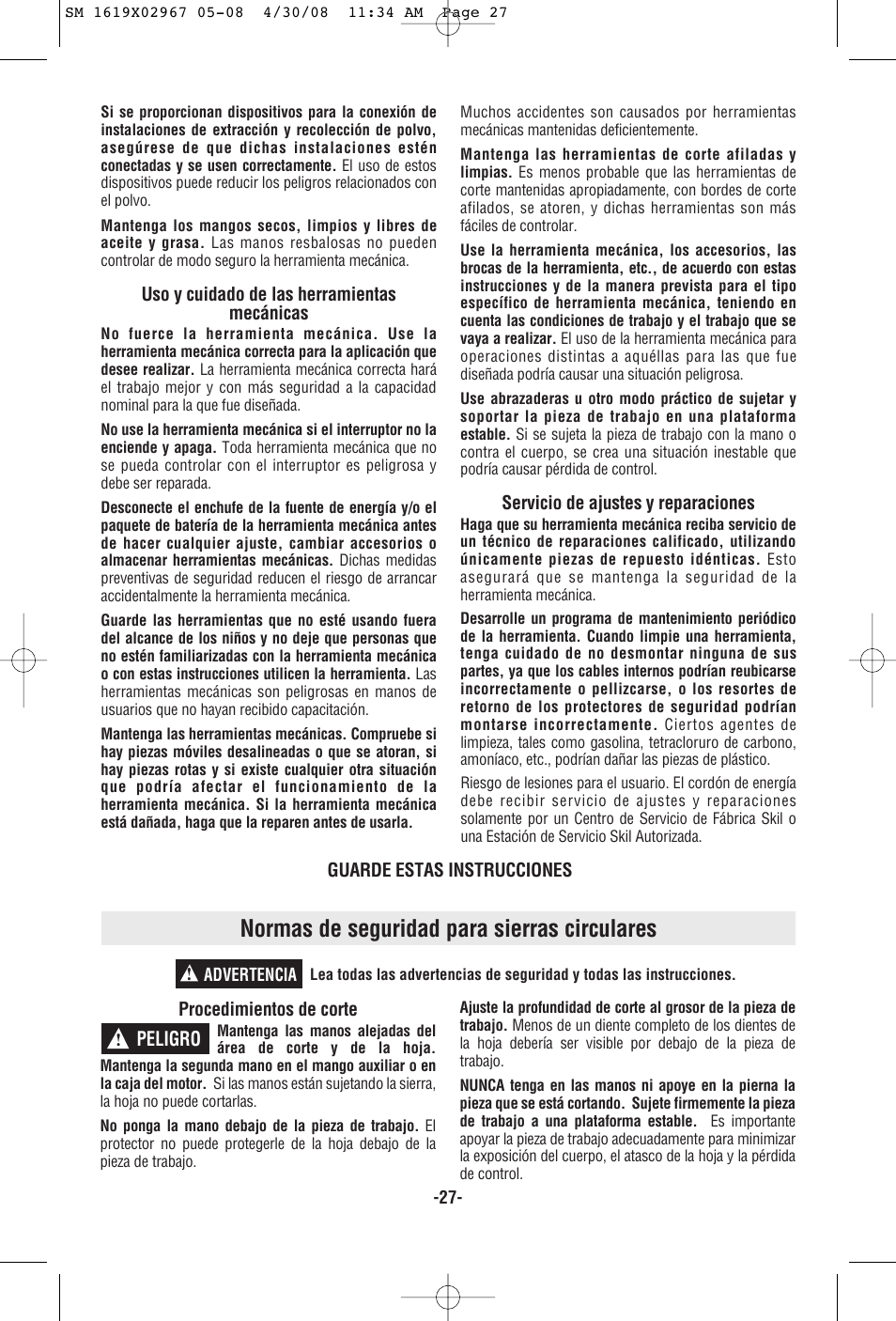 Normas de seguridad para sierras circulares | Skil 5680 User Manual | Page 27 / 40
