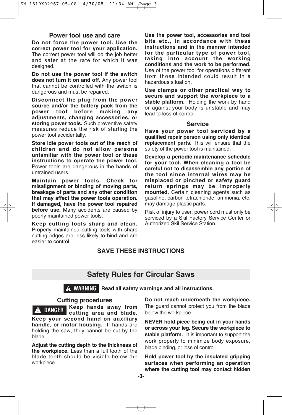 Safety rules for circular saws | Skil 5680 User Manual | Page 3 / 40
