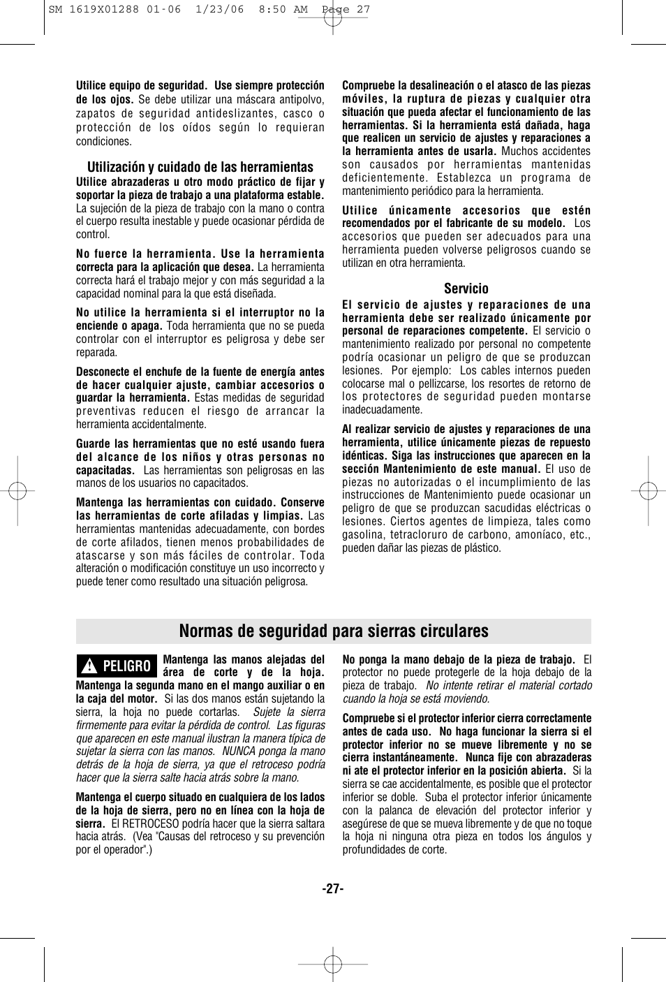 Normas de seguridad para sierras circulares | Skil HD77 User Manual | Page 27 / 40