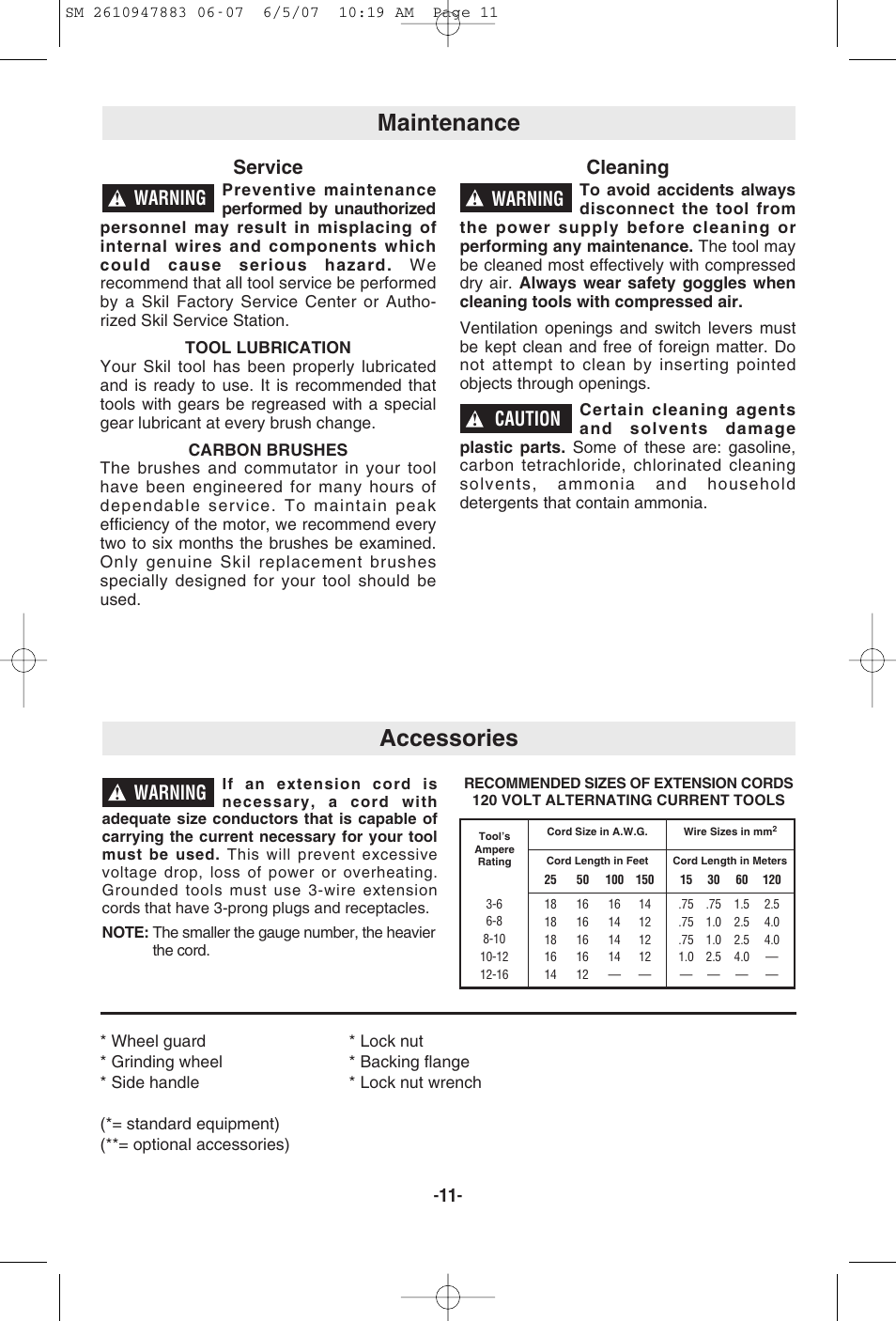 Maintenance, Accessories, Service | Cleaning, Warning, Caution | Skil 9290 User Manual | Page 11 / 32