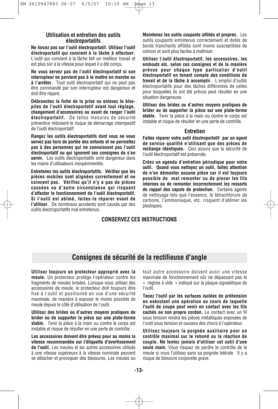 Consignes de sécurité de la rectifieuse d'angle | Skil 9290 User Manual | Page 13 / 32