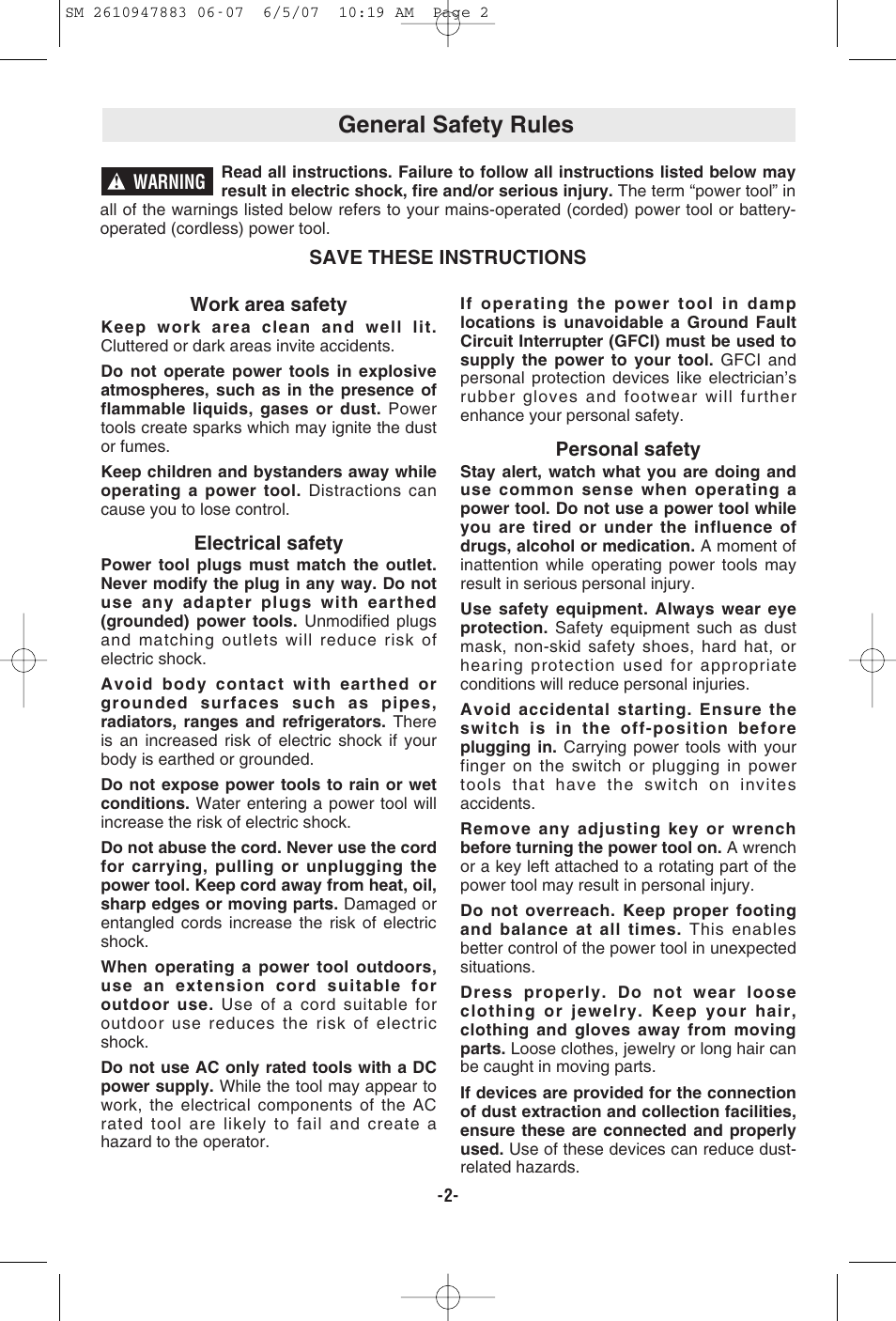 General safety rules | Skil 9290 User Manual | Page 2 / 32