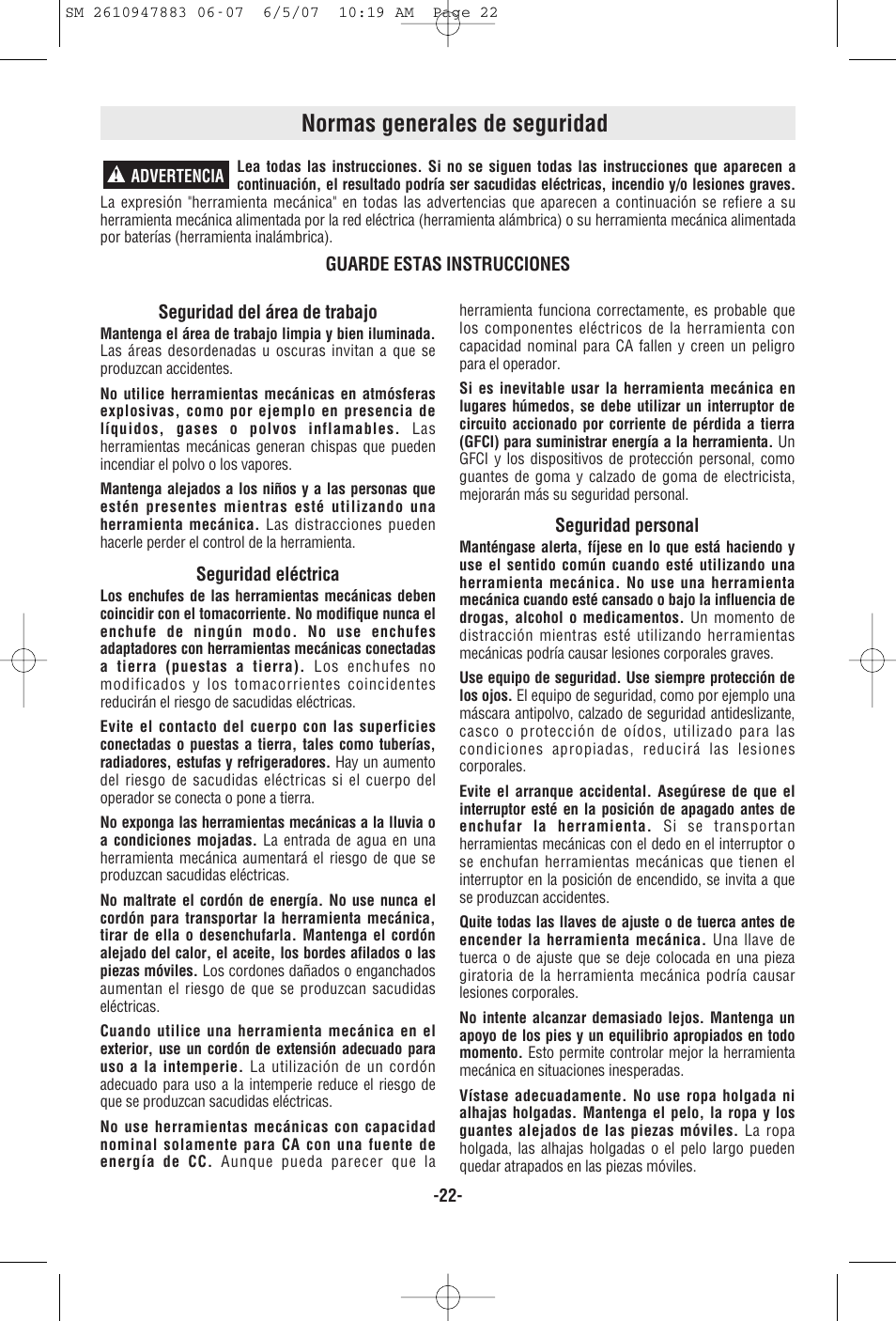 Normas generales de seguridad | Skil 9290 User Manual | Page 22 / 32