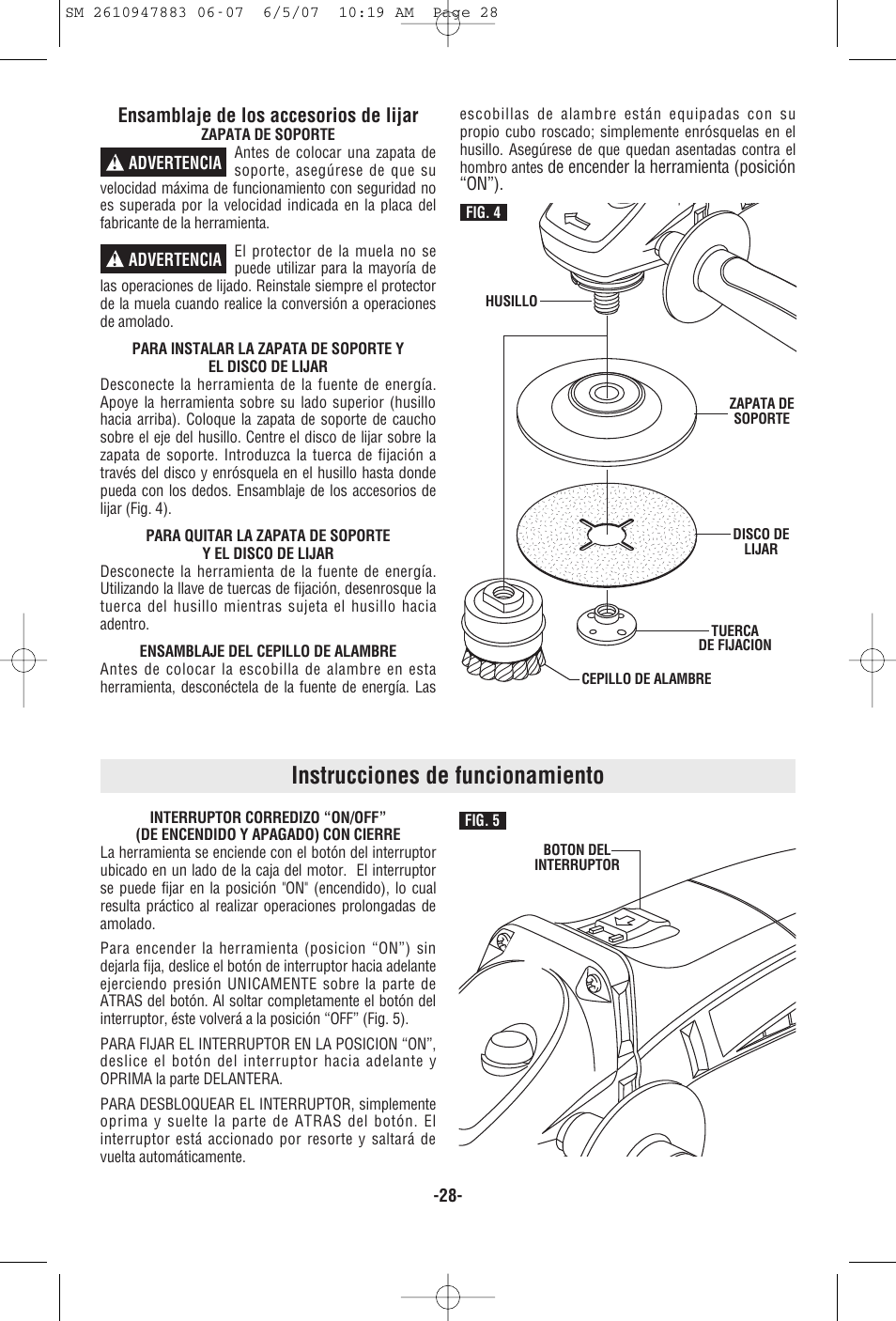 Instrucciones de funcionamiento, Ensamblaje de los accesorios de lijar | Skil 9290 User Manual | Page 28 / 32