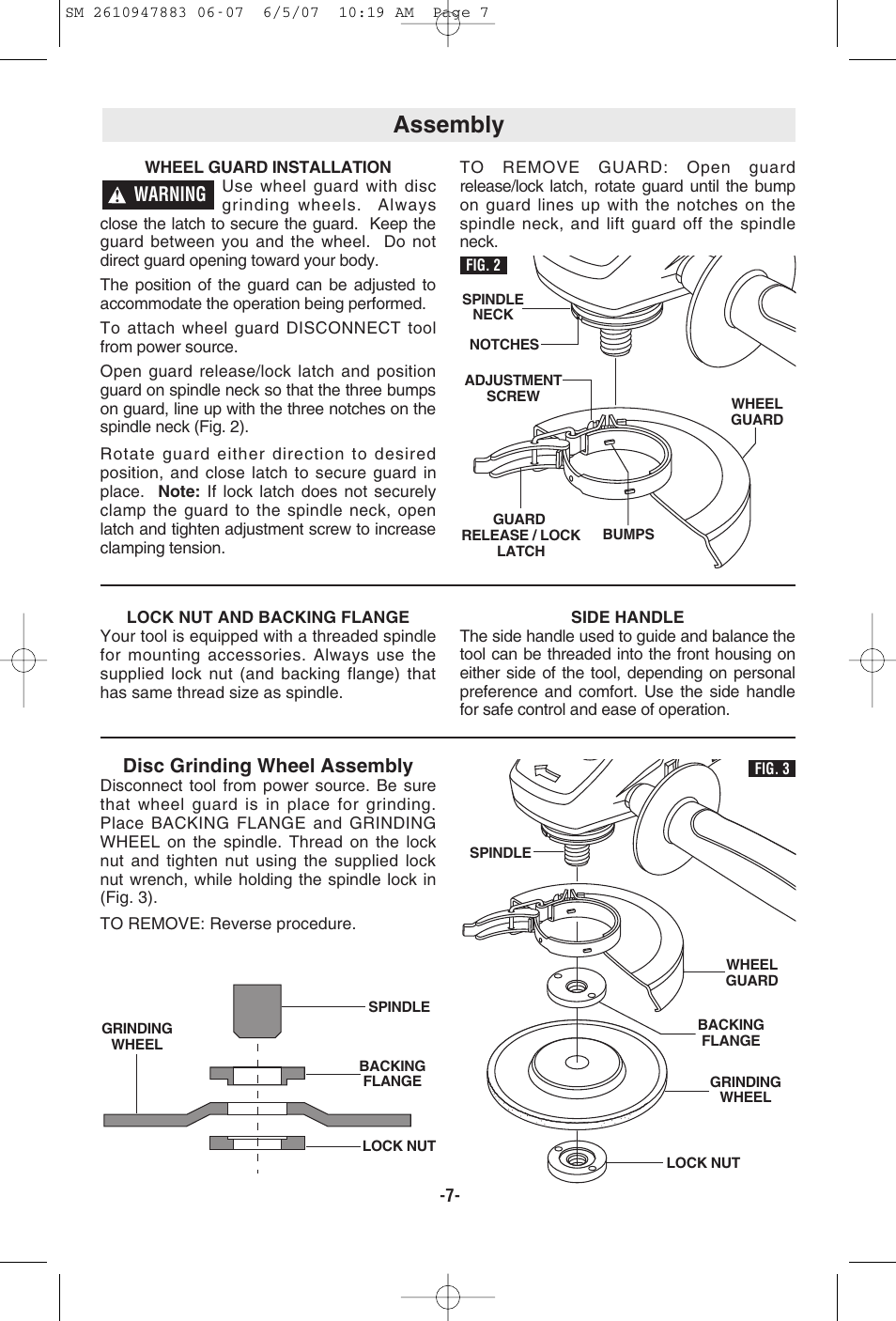 Assembly, Warning disc grinding wheel assembly | Skil 9290 User Manual | Page 7 / 32