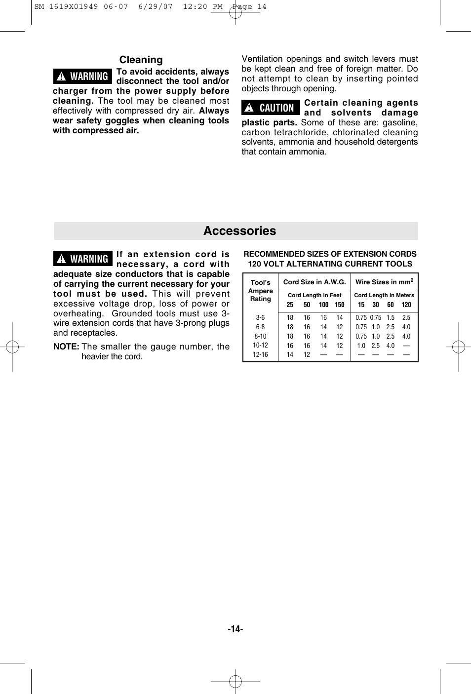 Accessories, Warning, Cleaning | Caution | Skil 2510 User Manual | Page 14 / 44