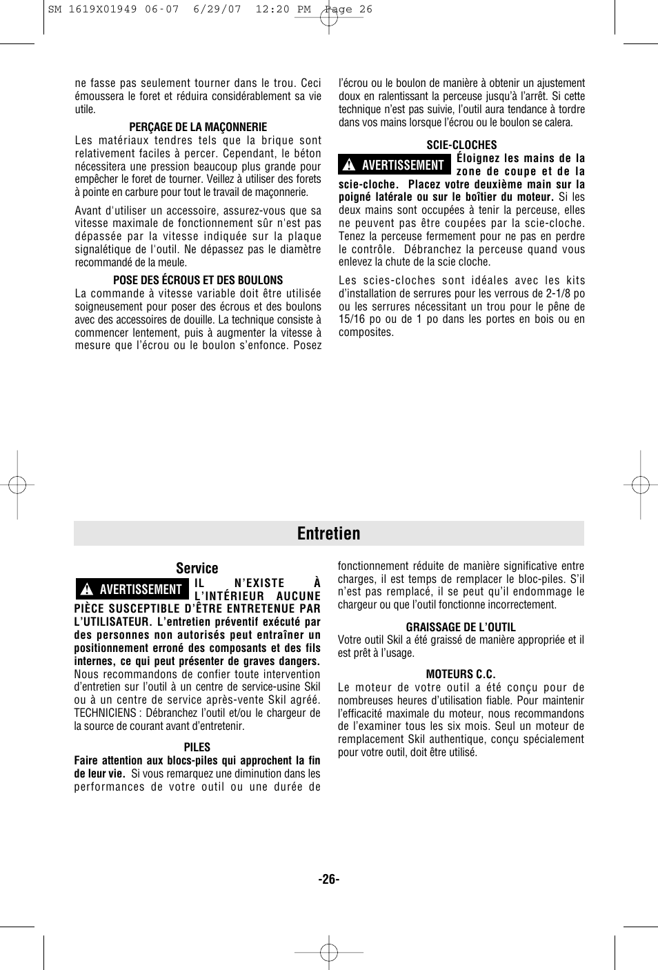 Entretien | Skil 2510 User Manual | Page 26 / 44