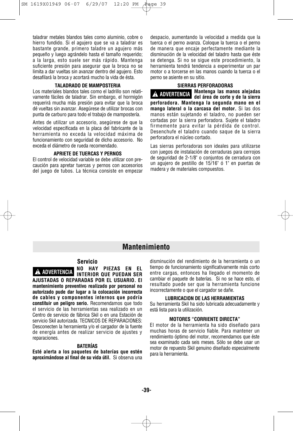 Mantenimiento | Skil 2510 User Manual | Page 39 / 44