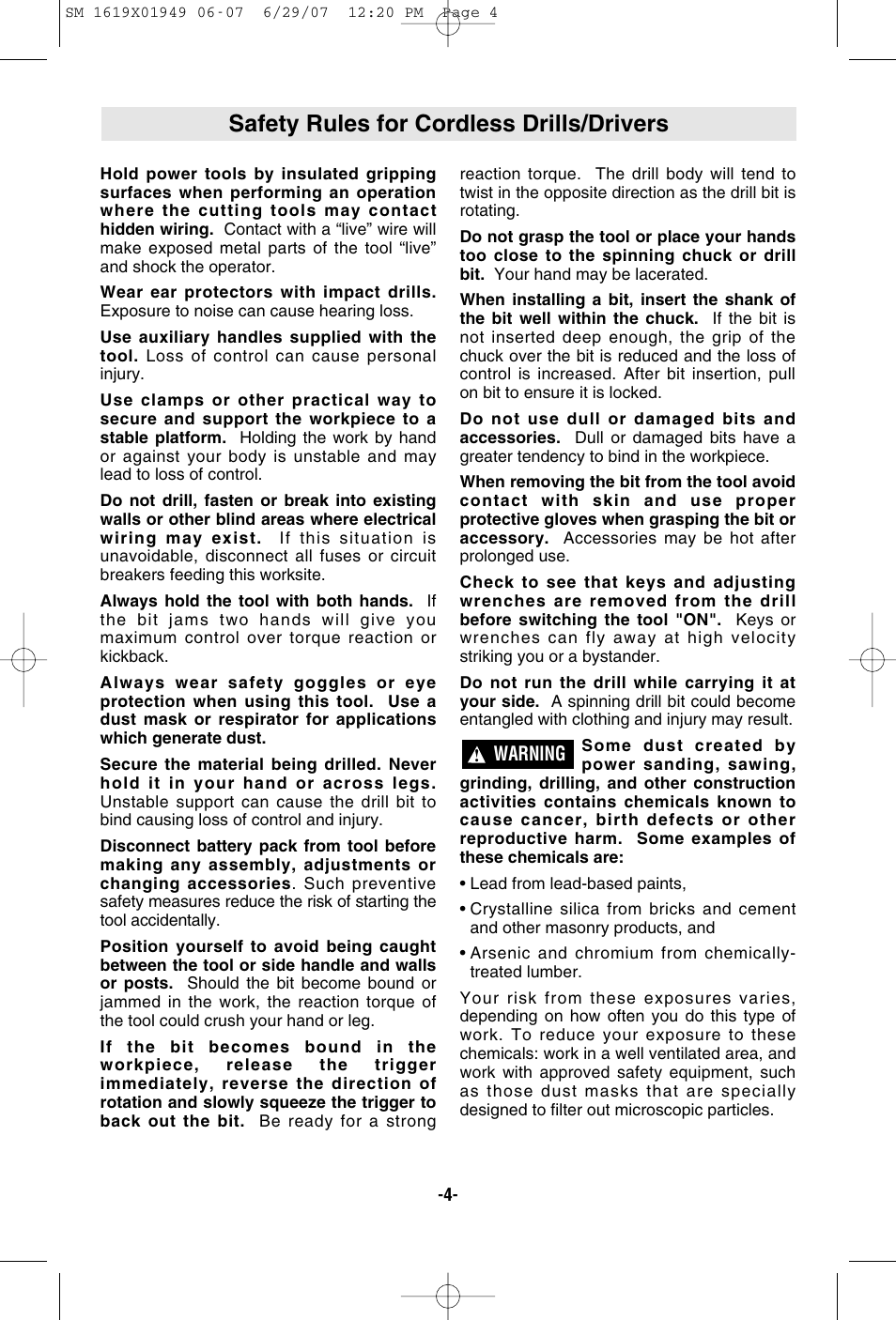 Safety rules for cordless drills/drivers | Skil 2510 User Manual | Page 4 / 44