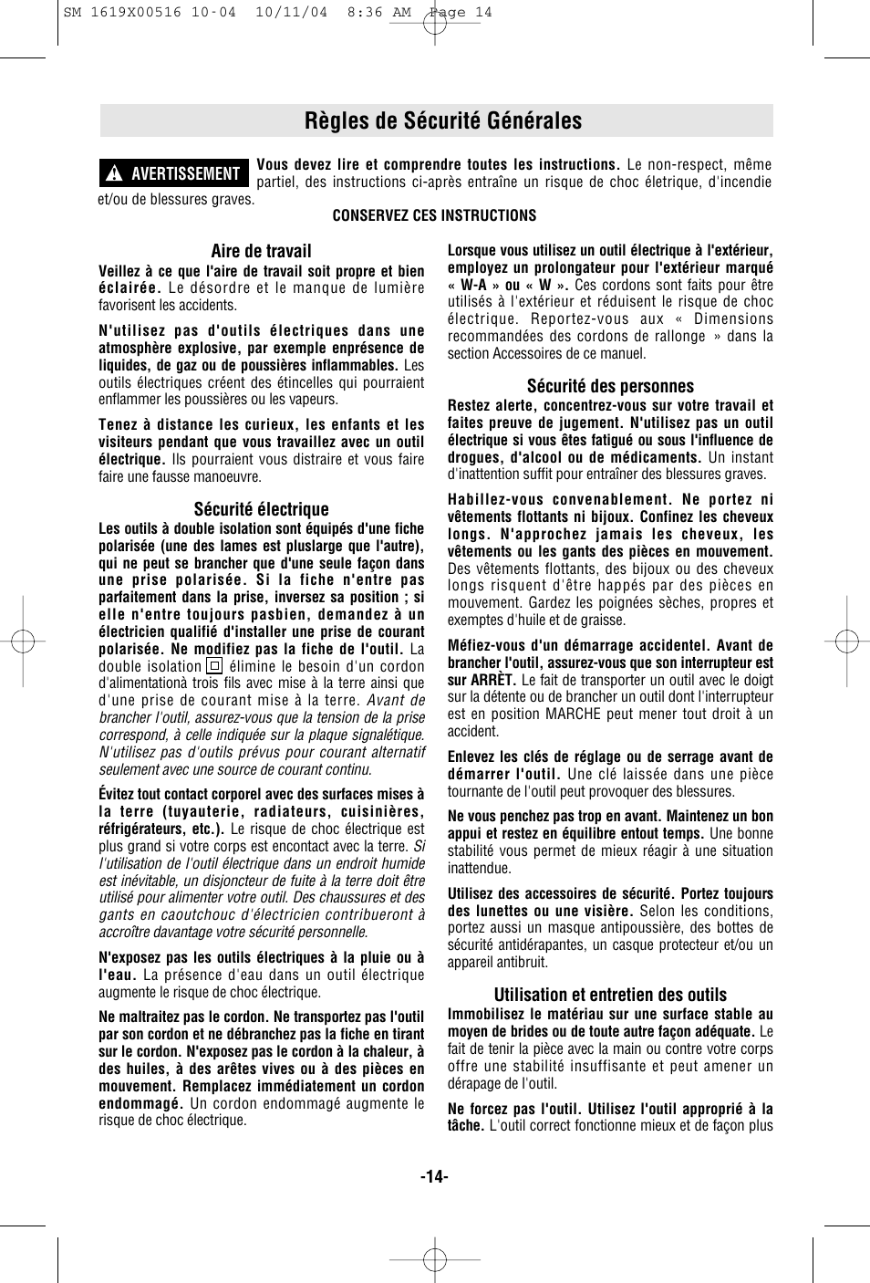 Règles de sécurité générales | Skil 4485 User Manual | Page 14 / 40