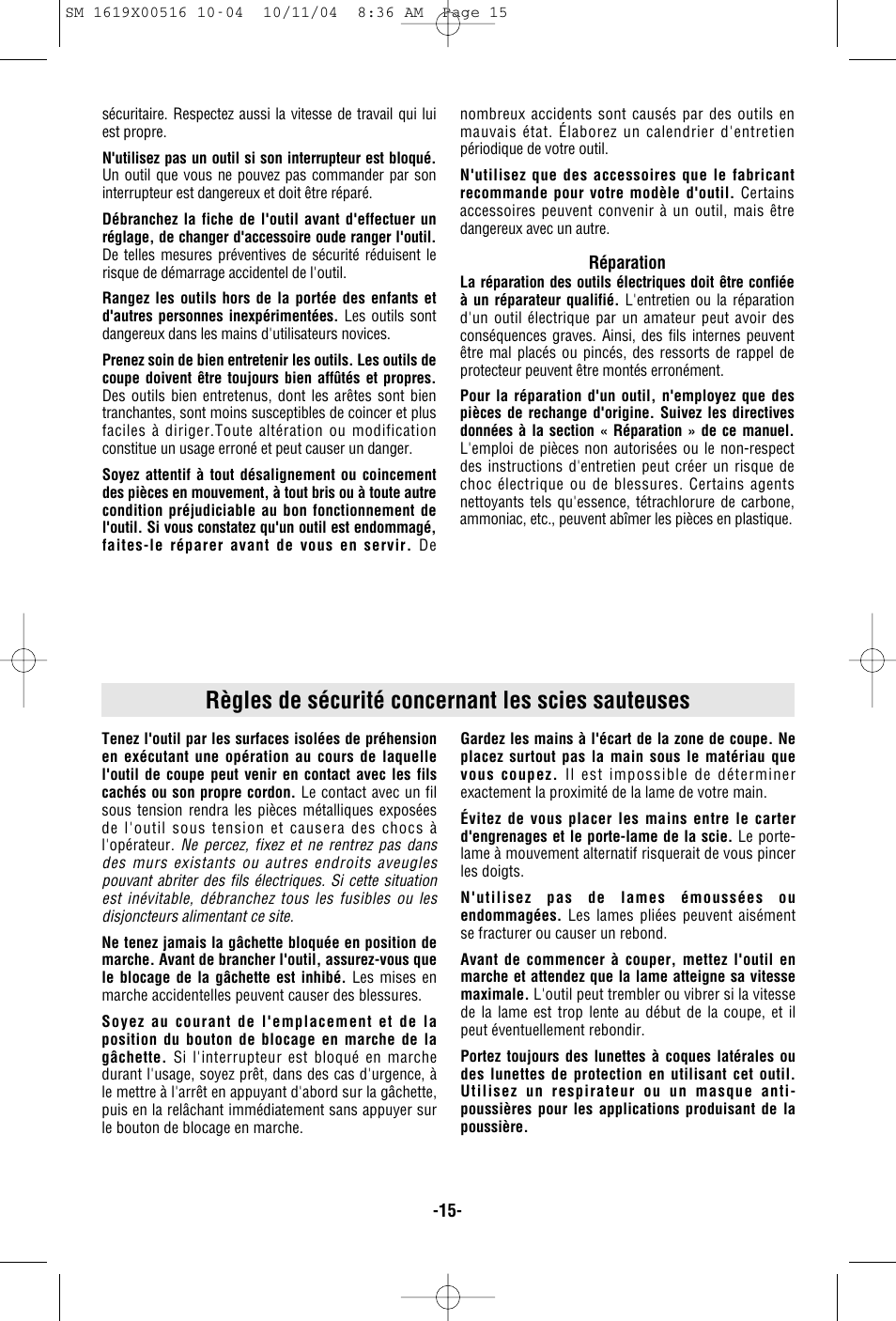 Règles de sécurité concernant les scies sauteuses | Skil 4485 User Manual | Page 15 / 40