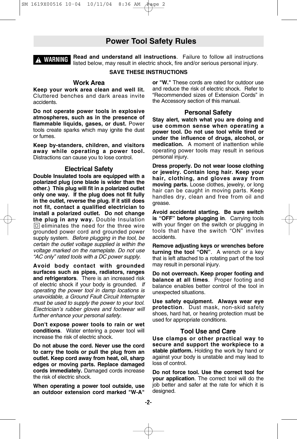 Power tool safety rules | Skil 4485 User Manual | Page 2 / 40