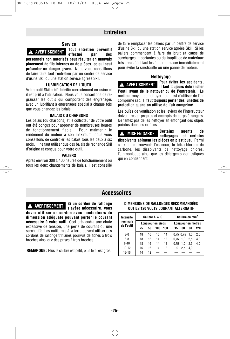 Entretien, Accessoires, Service | Nettoyage | Skil 4485 User Manual | Page 25 / 40