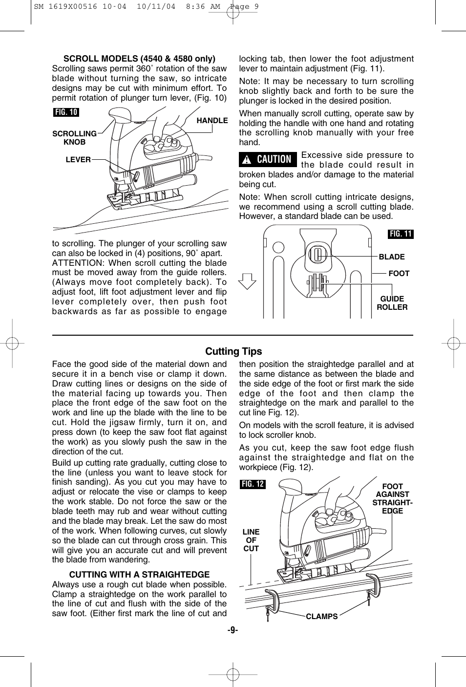 Cutting tips, Caution | Skil 4485 User Manual | Page 9 / 40