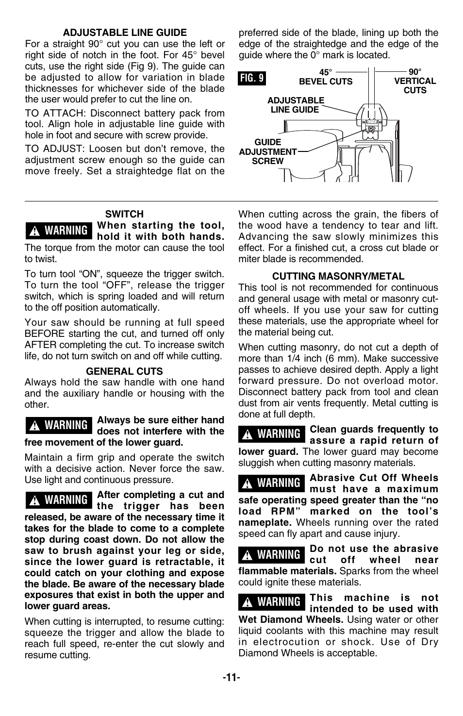 Warning | Skil 5850 User Manual | Page 11 / 48