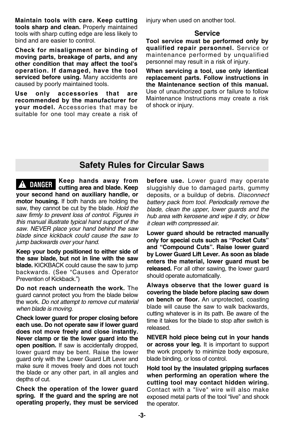 Safety rules for circular saws | Skil 5850 User Manual | Page 3 / 48