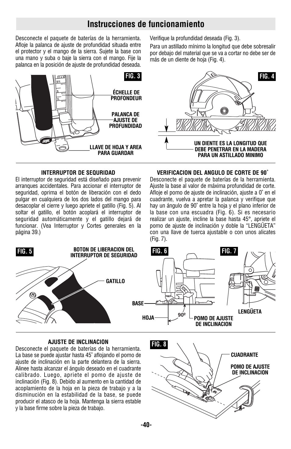 Instrucciones de funcionamiento, Fig. 3 fig. 4, Fig. 5 fig. 7 fig. 6 | Fig. 8 | Skil 5850 User Manual | Page 40 / 48