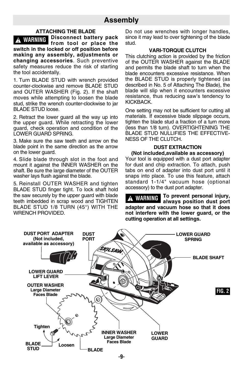 Assembly, Warning | Skil 5850 User Manual | Page 9 / 48