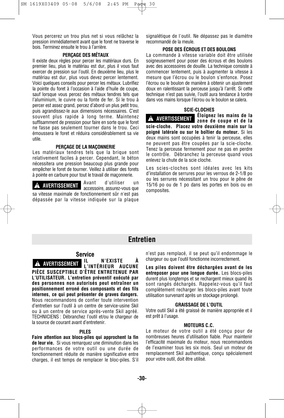 Entretien | Skil 2895 User Manual | Page 30 / 48