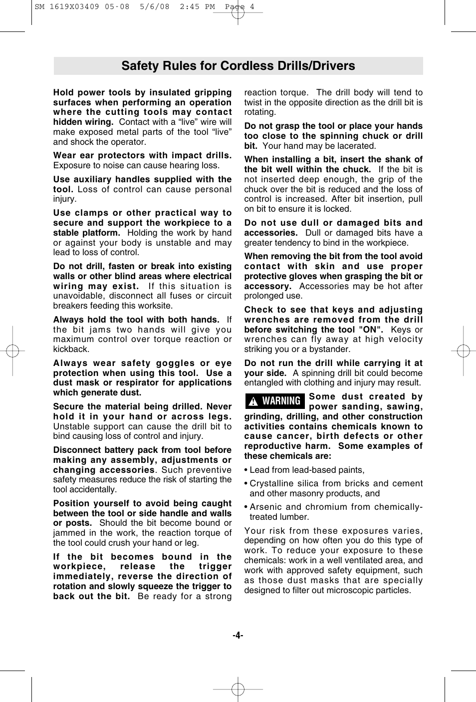 Safety rules for cordless drills/drivers | Skil 2895 User Manual | Page 4 / 48