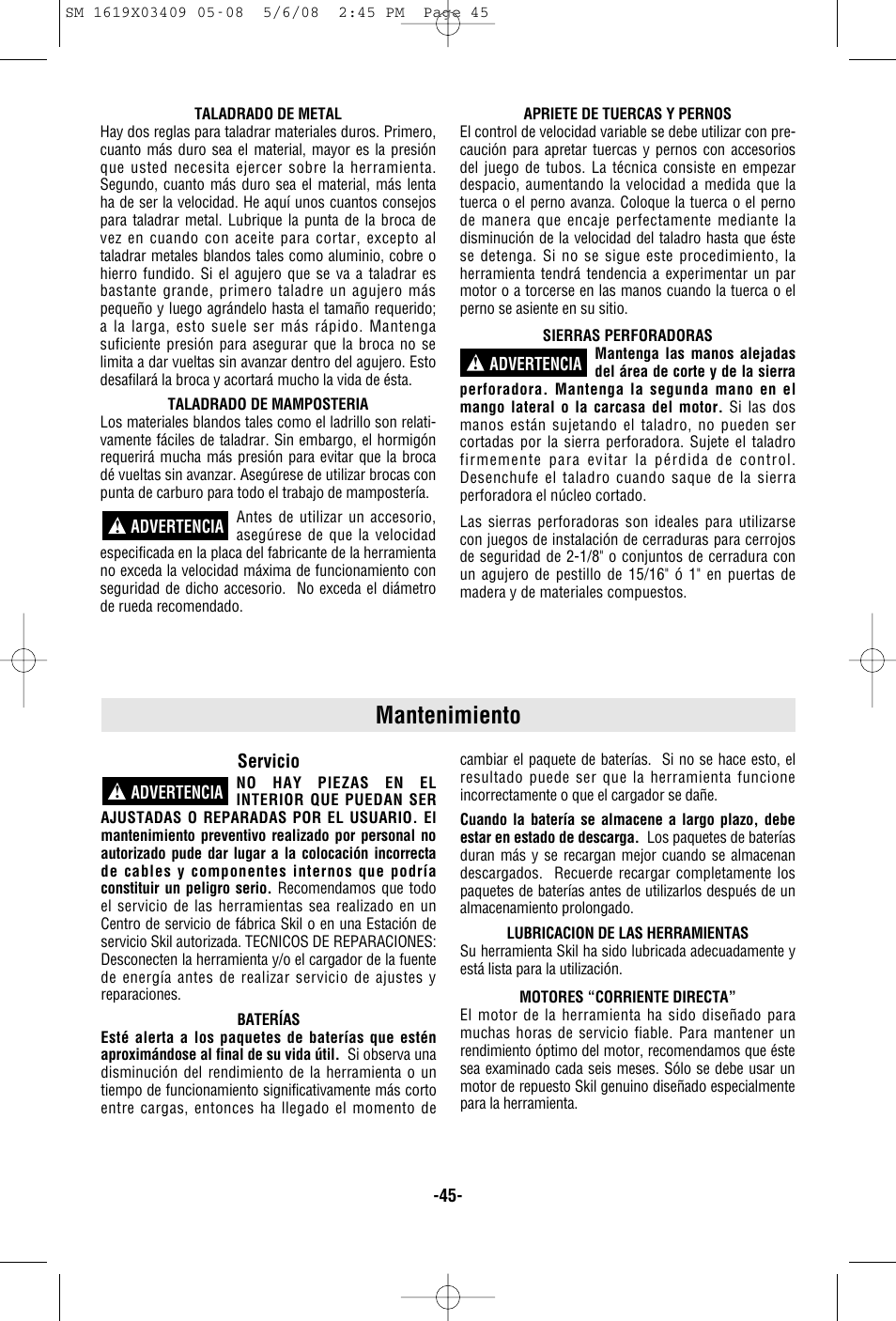 Mantenimiento | Skil 2895 User Manual | Page 45 / 48