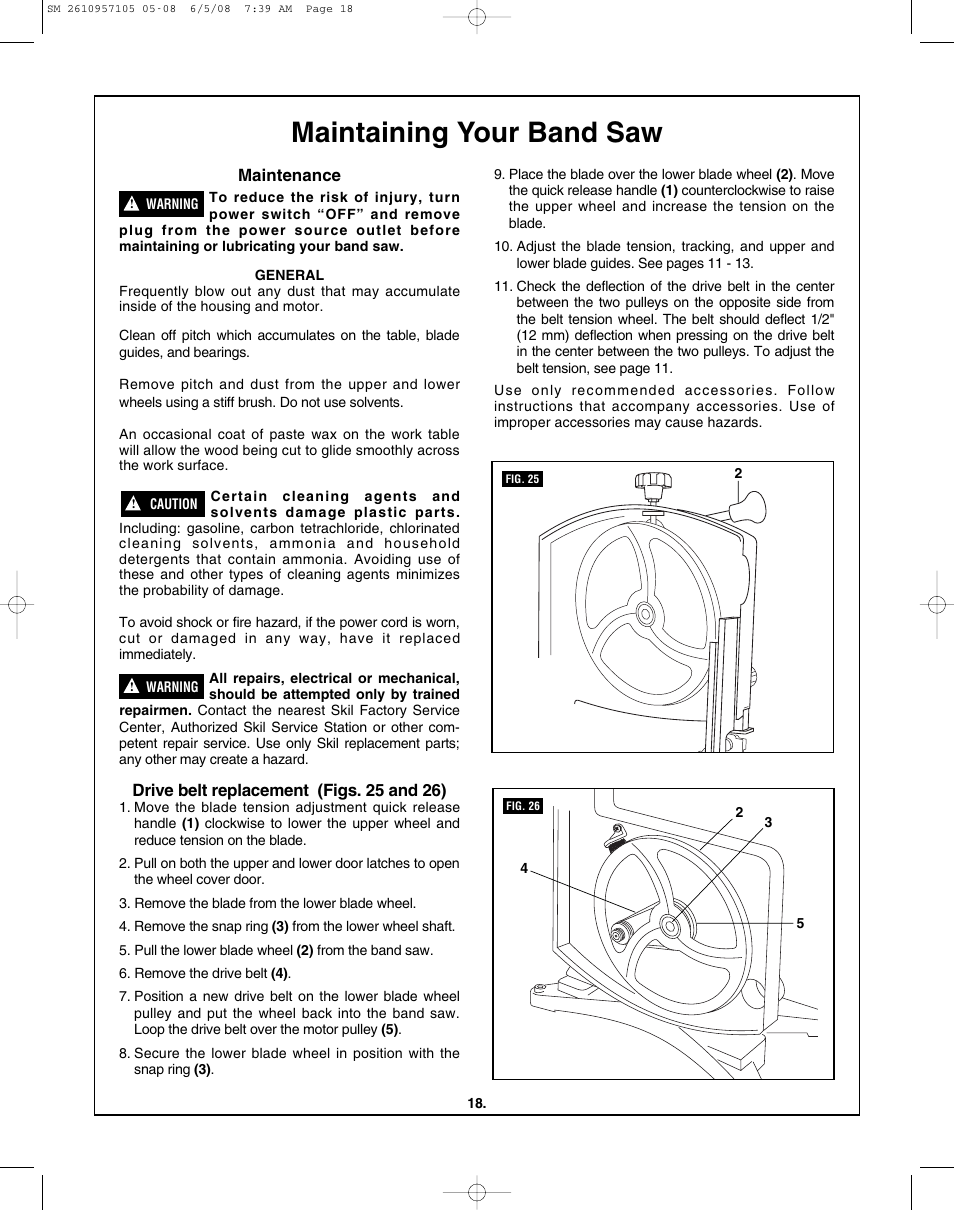Maintaining your band saw | Skil 3385-01 User Manual | Page 18 / 56
