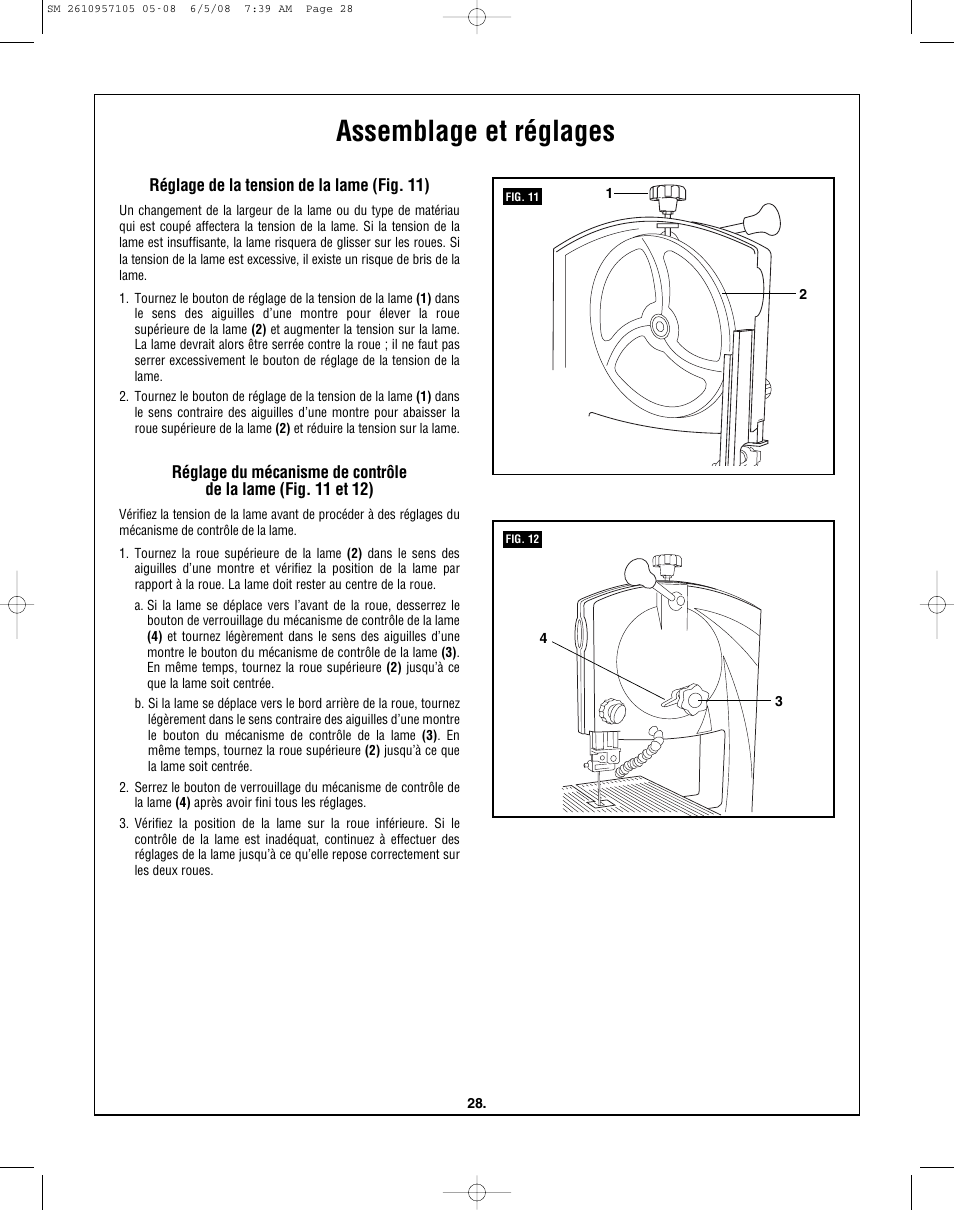 Assemblage et réglages, Réglage de la tension de la lame (fig. 11) | Skil 3385-01 User Manual | Page 28 / 56