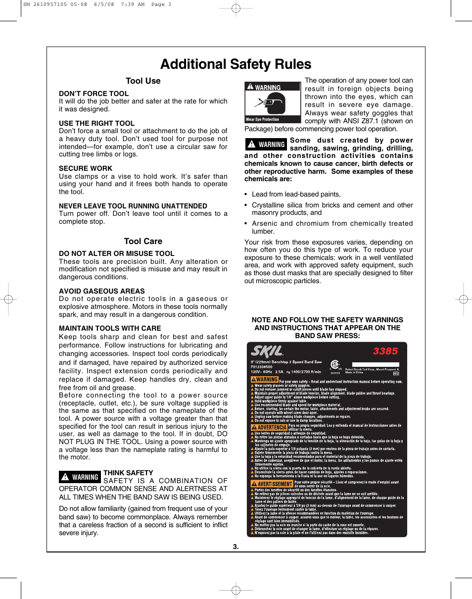 Additional safety rules | Skil 3385-01 User Manual | Page 3 / 56