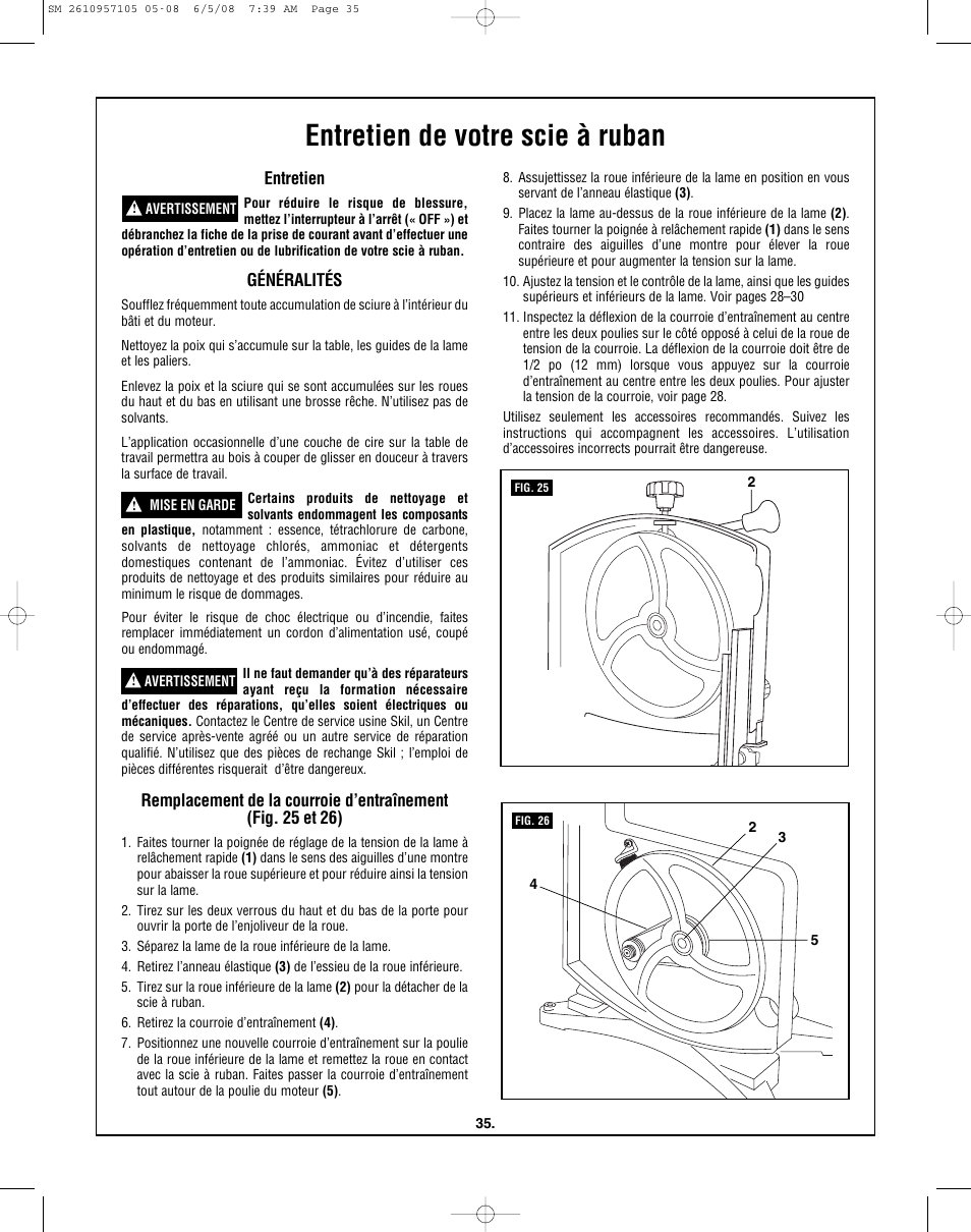 Entretien de votre scie à ruban, Entretien, Généralités | Skil 3385-01 User Manual | Page 35 / 56