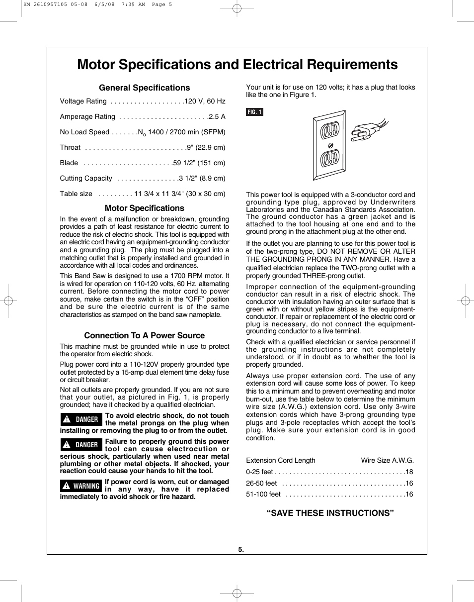 Motor specifications and electrical requirements | Skil 3385-01 User Manual | Page 5 / 56