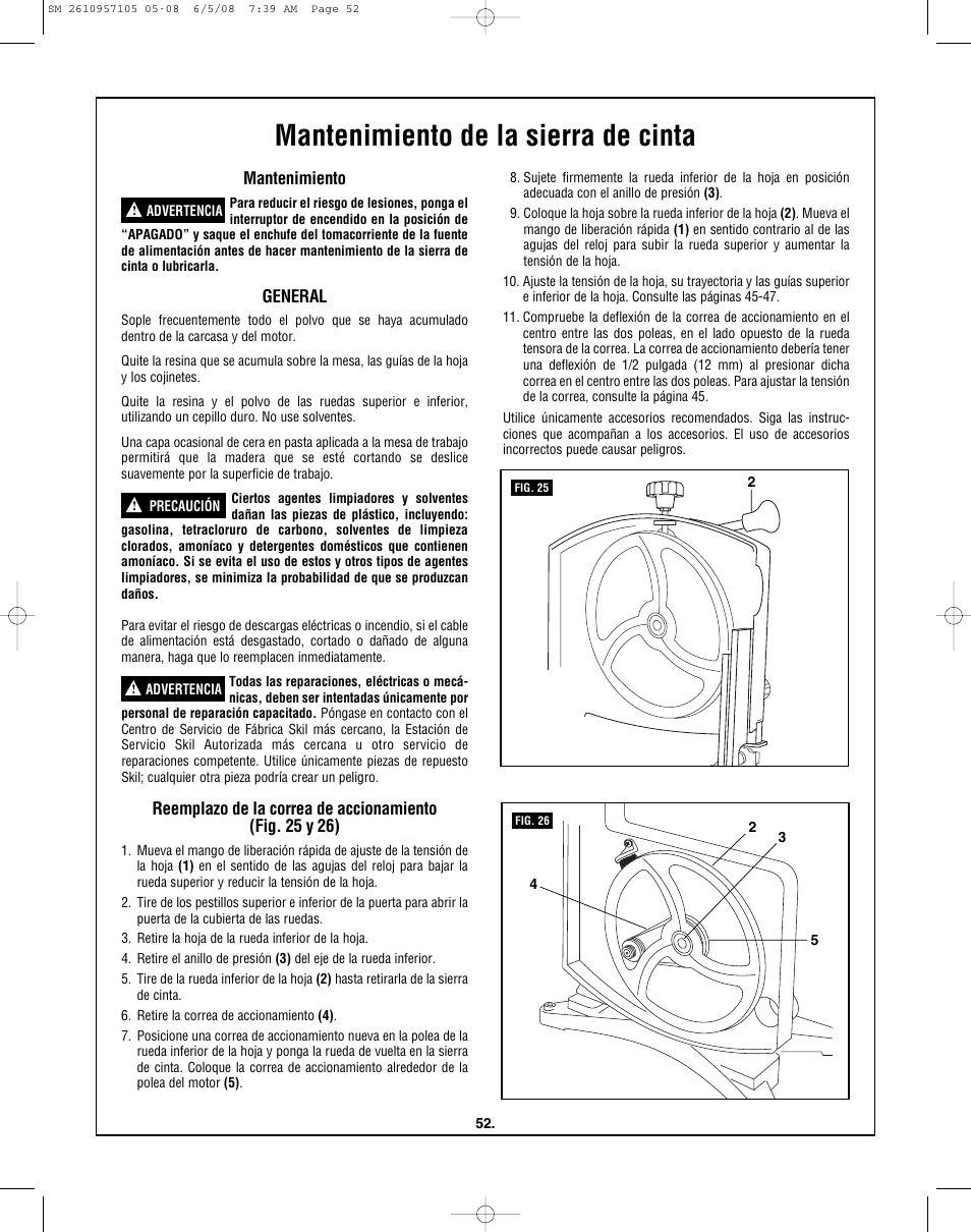 Mantenimiento de la sierra de cinta, Mantenimiento, General | Skil 3385-01 User Manual | Page 52 / 56
