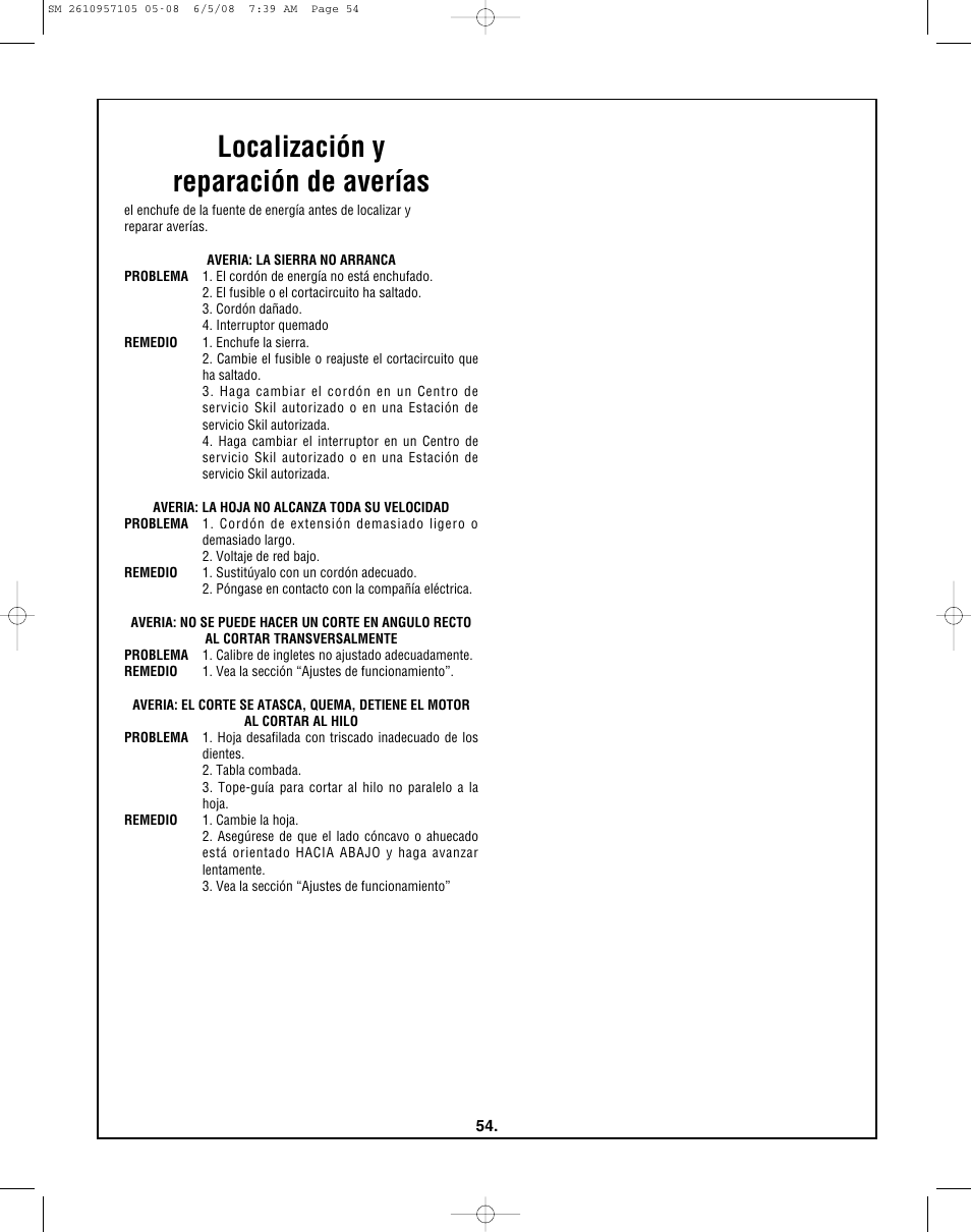 Localización y reparación de averías | Skil 3385-01 User Manual | Page 54 / 56