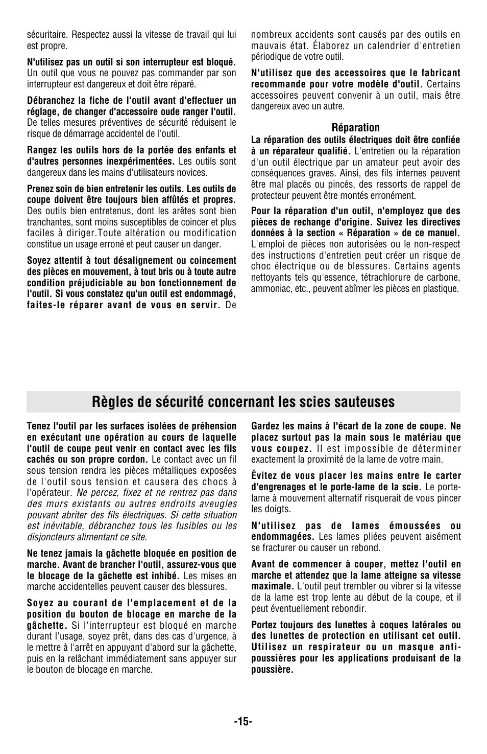 Règles de sécurité concernant les scies sauteuses | Skil 4480 User Manual | Page 15 / 40
