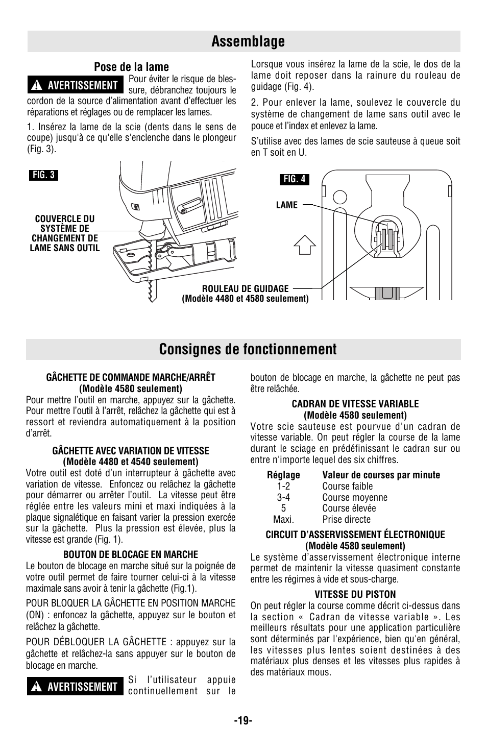 Assemblage, Consignes de fonctionnement | Skil 4480 User Manual | Page 19 / 40