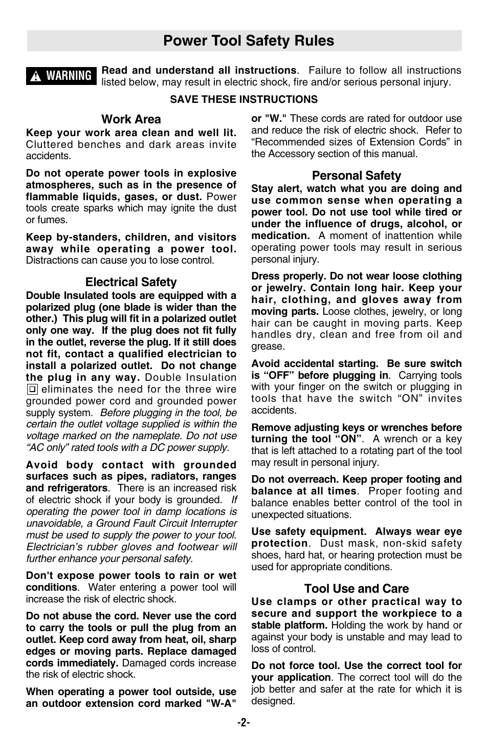 Power tool safety rules | Skil 4480 User Manual | Page 2 / 40