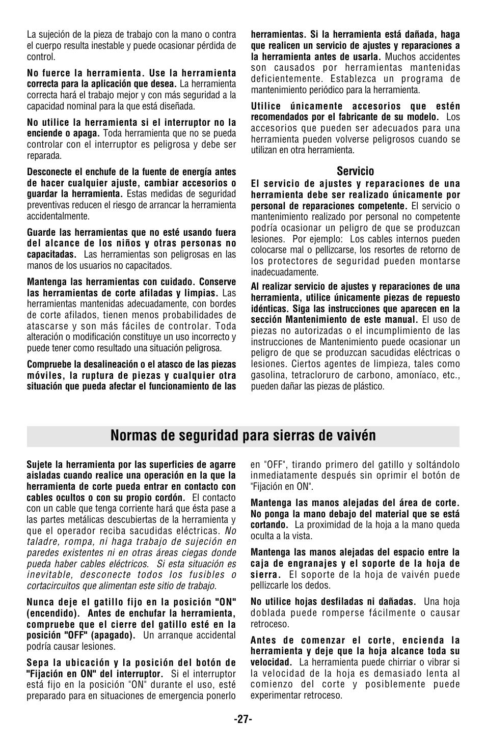 Normas de seguridad para sierras de vaivén | Skil 4480 User Manual | Page 27 / 40