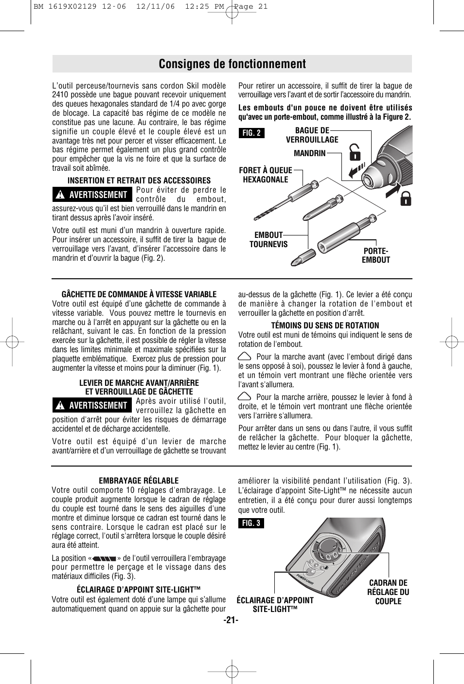 Consignes de fonctionnement | Skil 2410 User Manual | Page 21 / 40