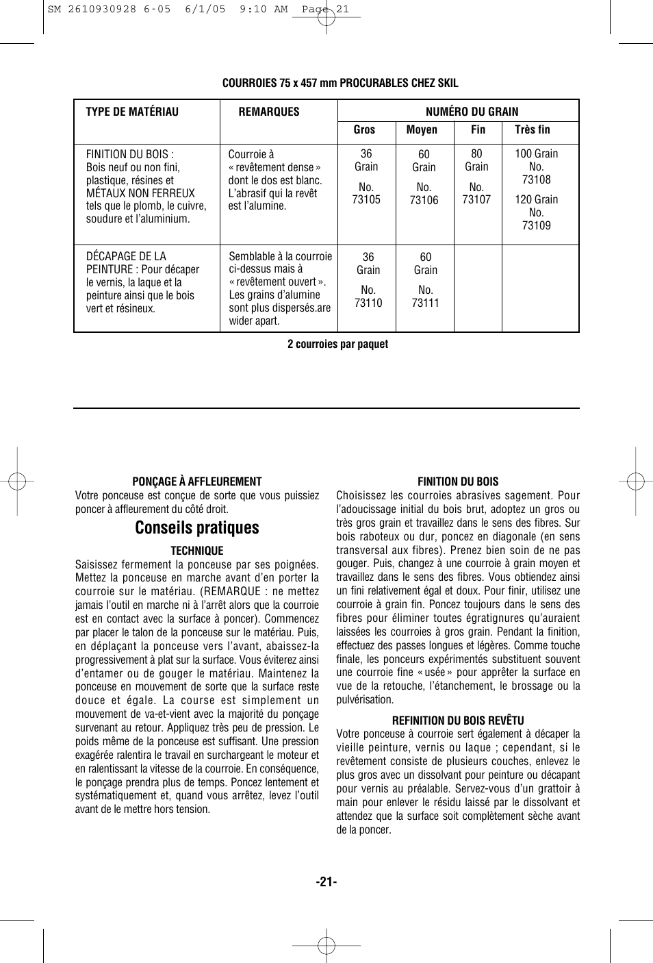 Conseils pratiques | Skil 7500 User Manual | Page 21 / 36