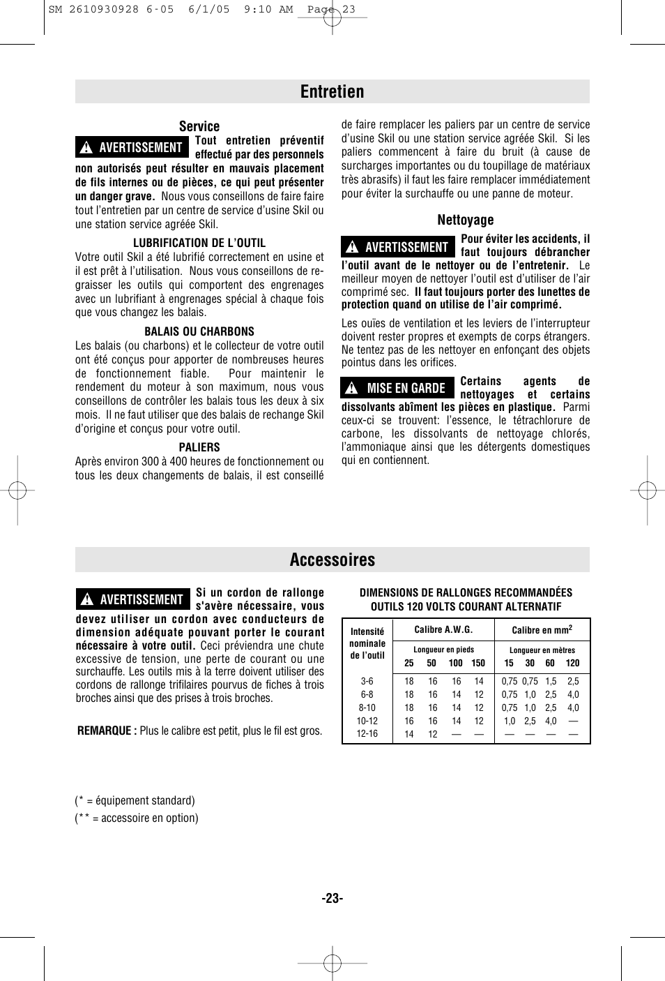 Entretien, Accessoires, Service | Nettoyage | Skil 7500 User Manual | Page 23 / 36