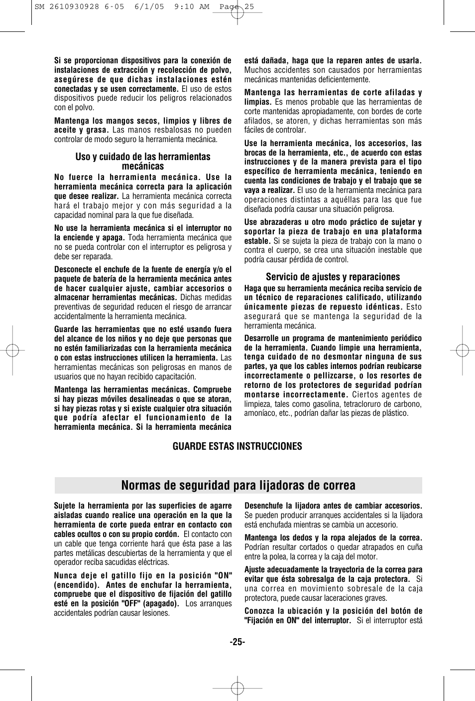 Normas de seguridad para lijadoras de correa | Skil 7500 User Manual | Page 25 / 36
