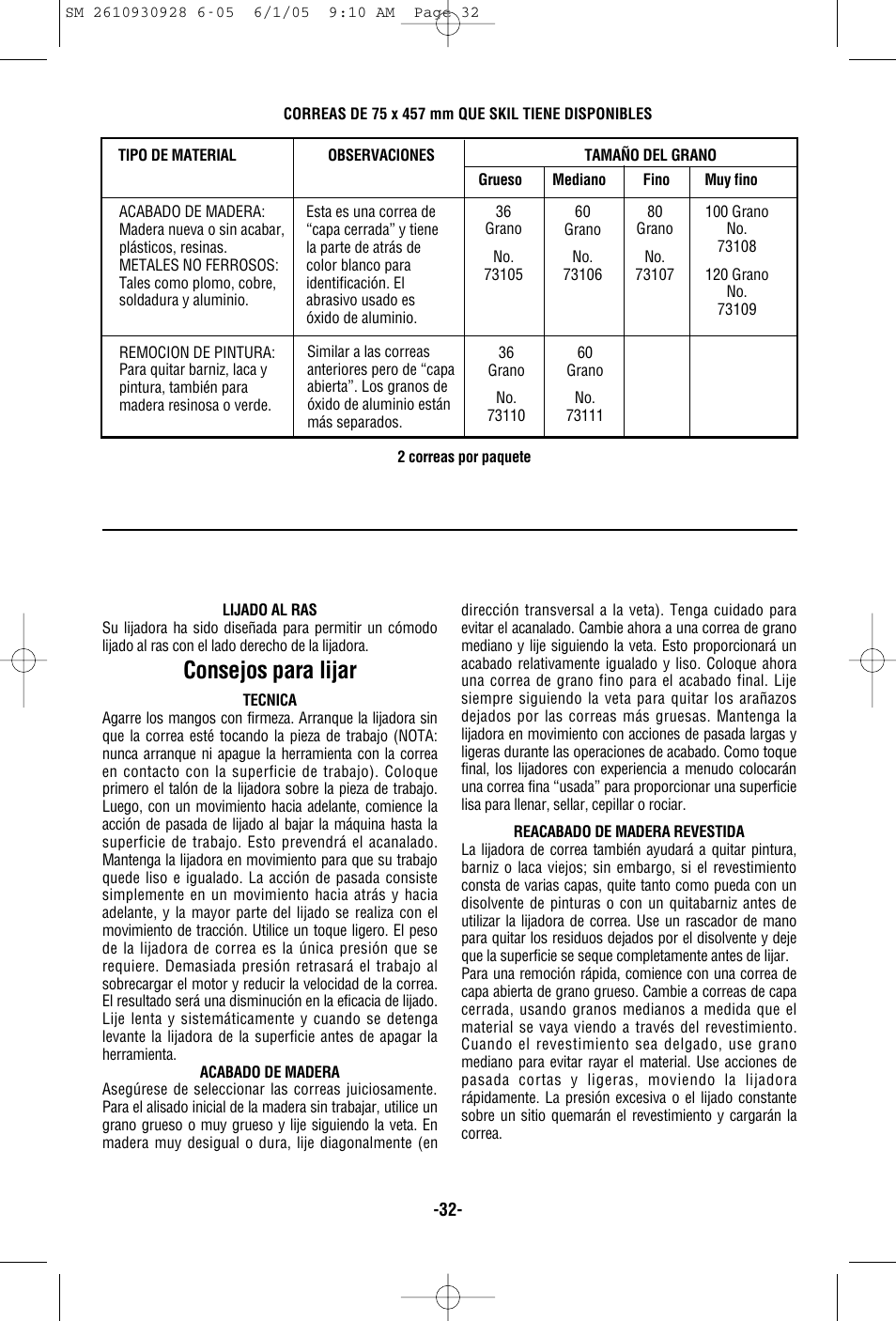 Consejos para lijar | Skil 7500 User Manual | Page 32 / 36