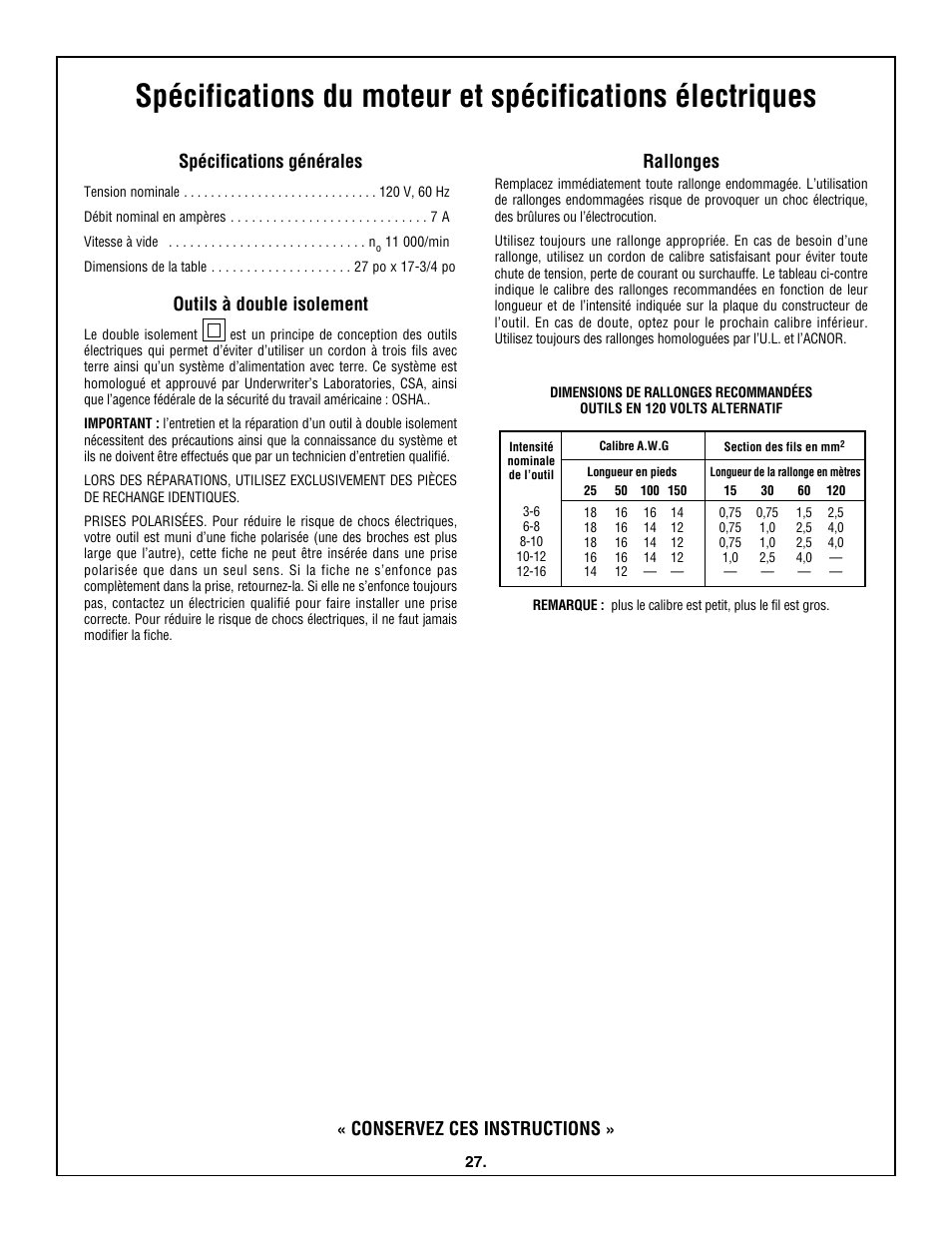 Outils à double isolement, Rallonges | Skil 3600 User Manual | Page 27 / 64