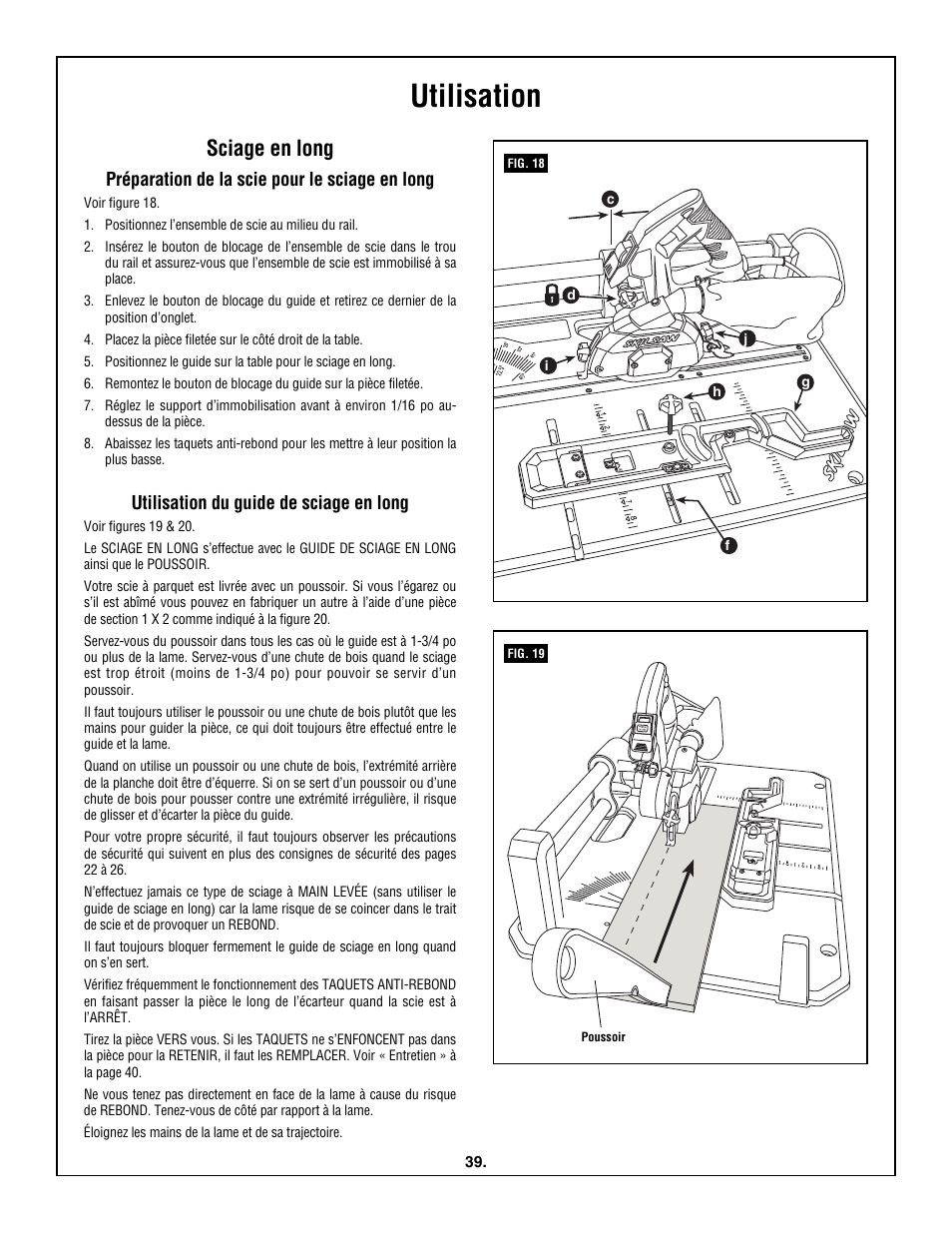 Utilisation, Sciage en long, Préparation de la scie pour le sciage en long | Utilisation du guide de sciage en long | Skil 3600 User Manual | Page 39 / 64