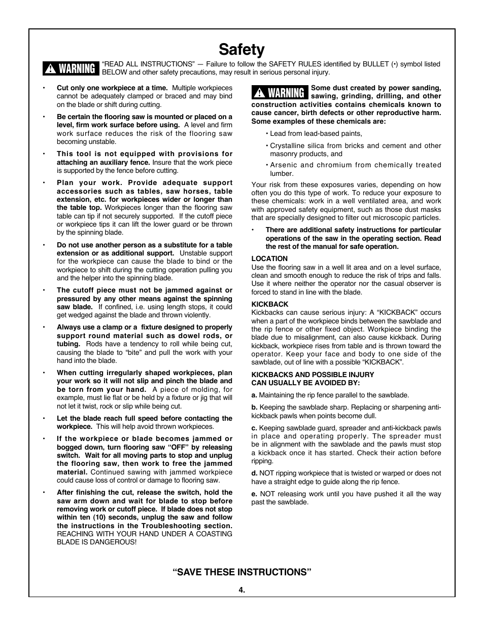 Safety, Warning | Skil 3600 User Manual | Page 4 / 64