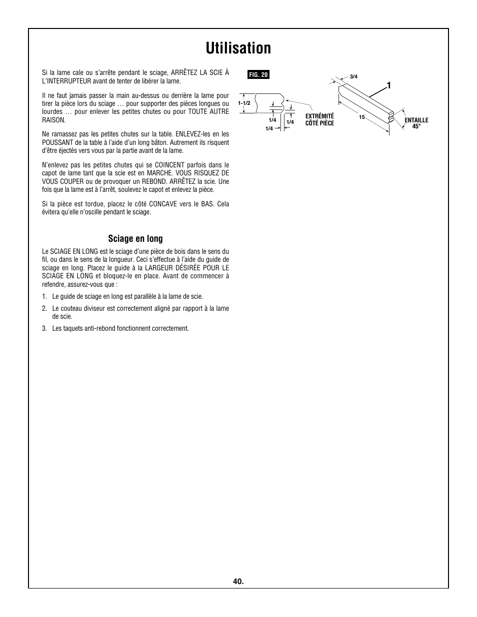 Utilisation, Sciage en long | Skil 3600 User Manual | Page 40 / 64