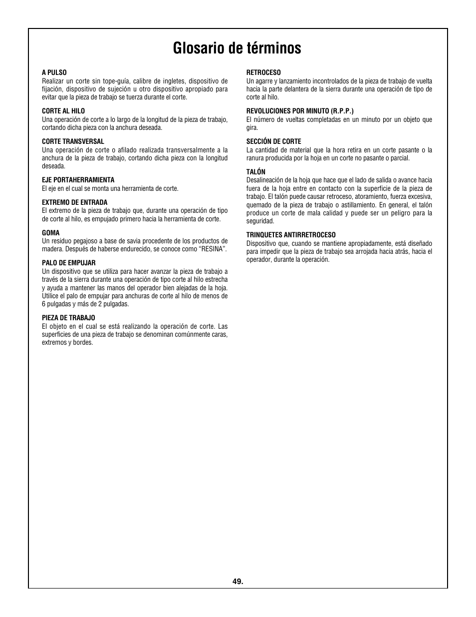 Glosario de términos | Skil 3600 User Manual | Page 49 / 64