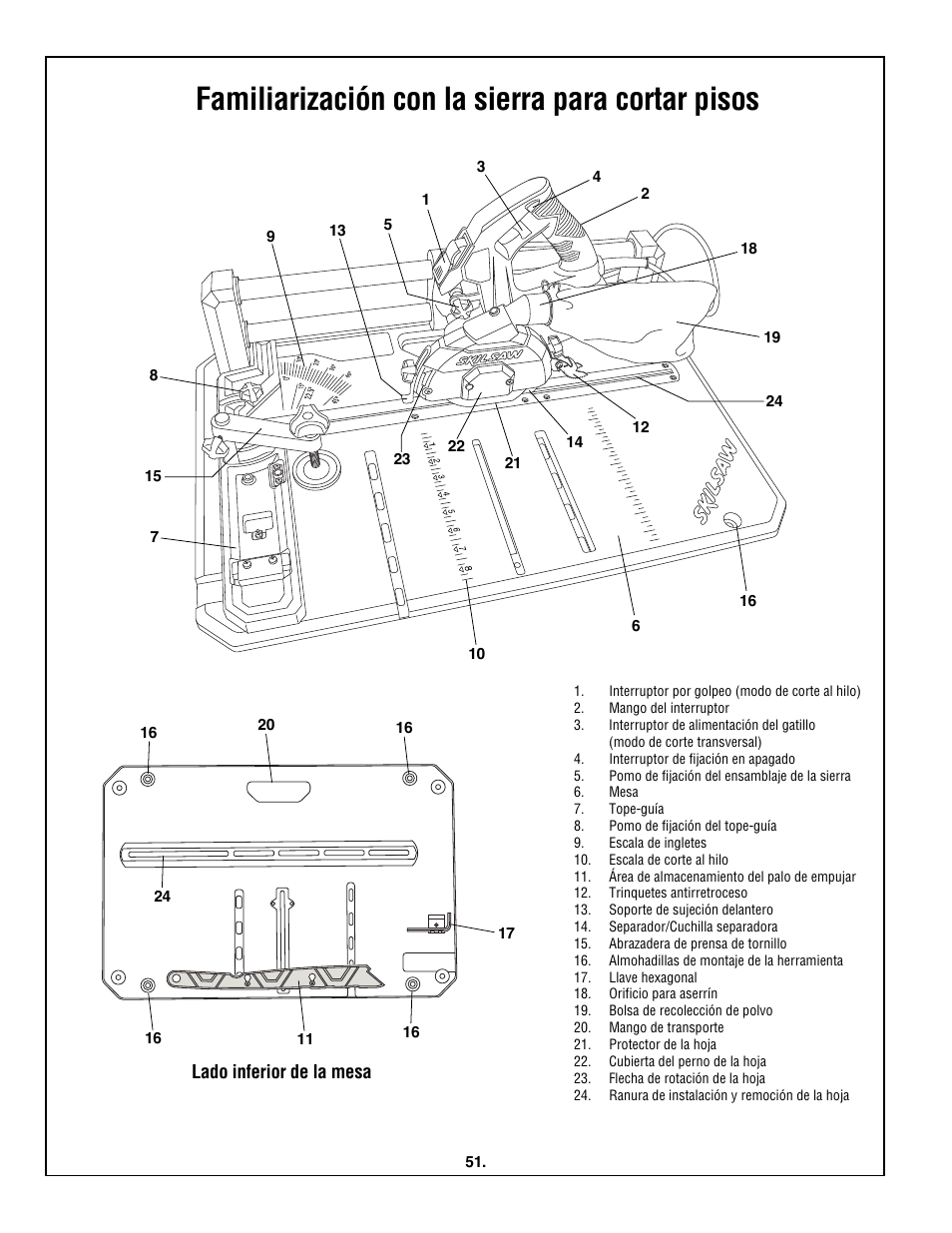 Familiarización con la sierra para cortar pisos | Skil 3600 User Manual | Page 51 / 64
